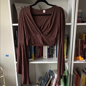 Brown Long bell Sleeve Crop Top